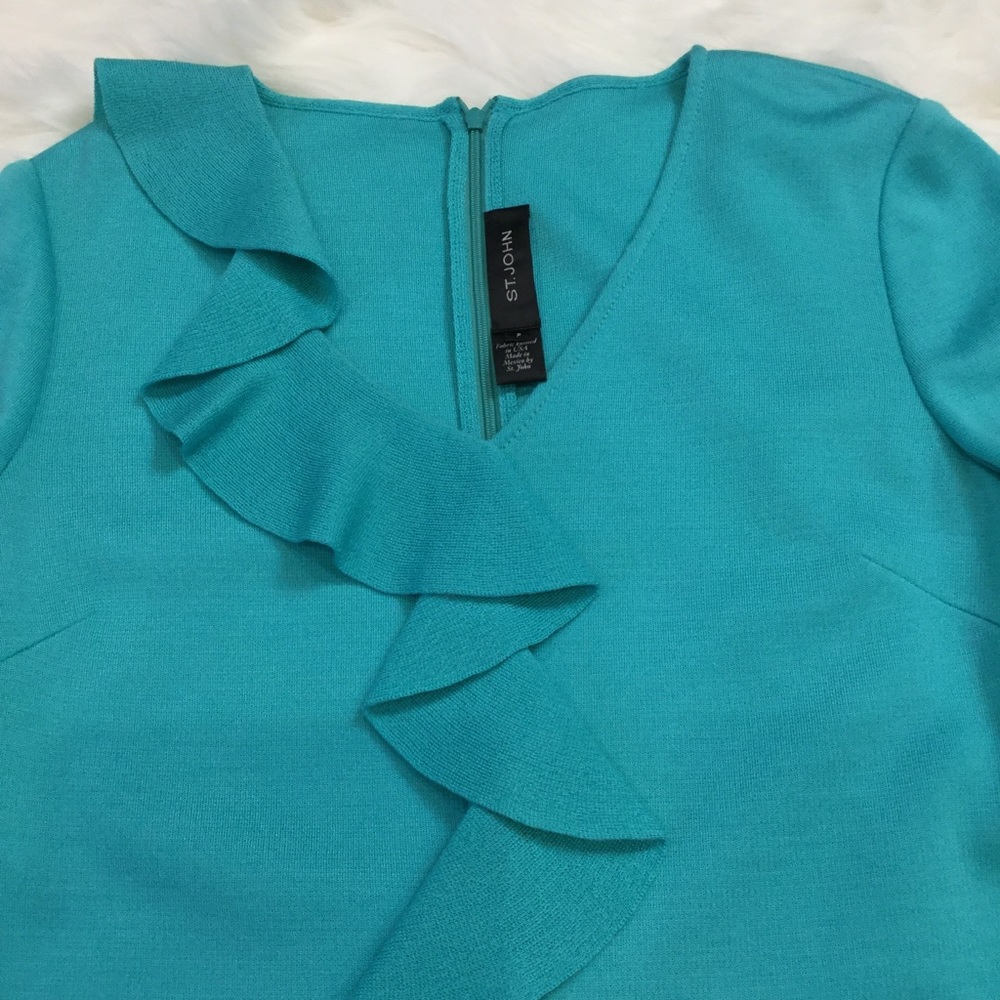 St. John Turquoise Ruffle Top - Picture 3 of 7